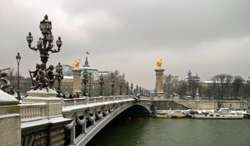 Alexandre III bridge in Paris  during winter